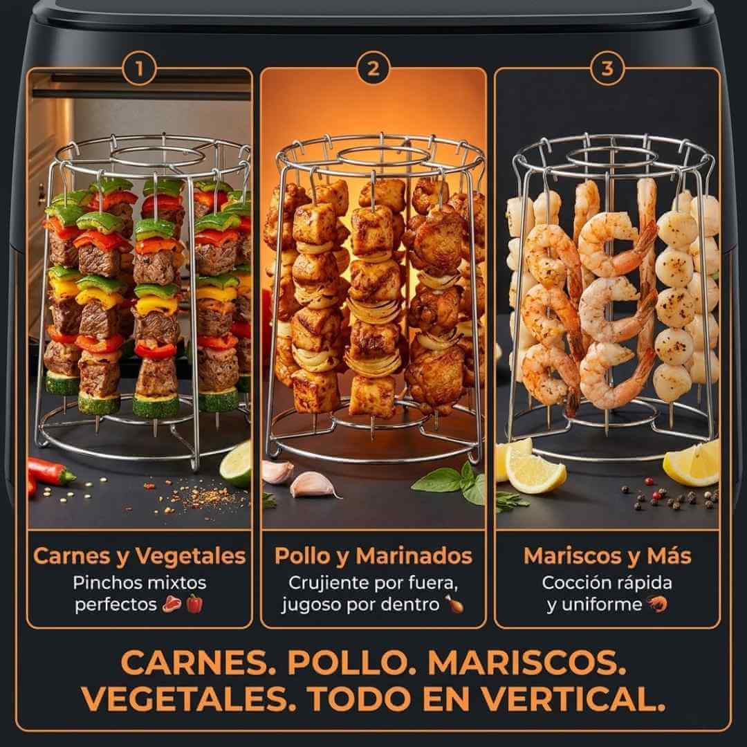 Parrilla para Air Fryer — haz pinchos, carnes y verduras a la parrilla sin carbón ni humo desde casa + OBSEQUIO