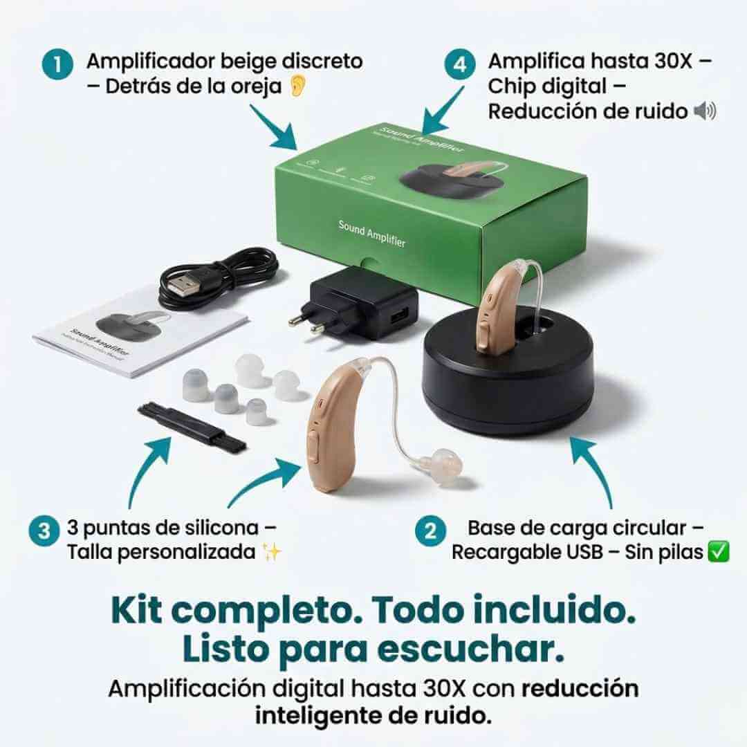 Audífono Amplificador de Sonido — vuelve a escuchar conversaciones, tv y llamadas con total claridad desde el primer día + OBSEQUIOS