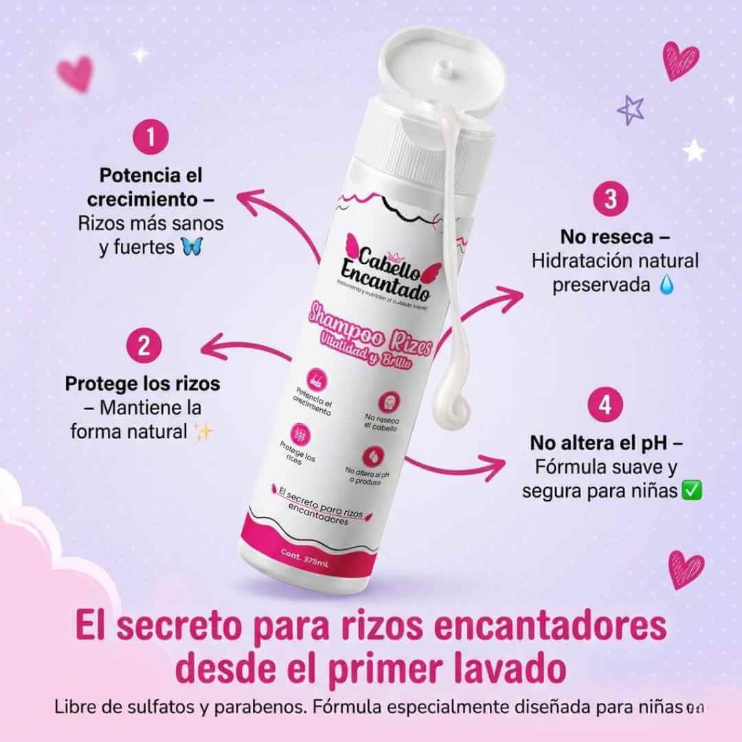 Shampoo Rizos Cabello Encantado — rizos limpios, suaves, brillantes y llenos de vida desde el primer lavado + OBSEQUIO