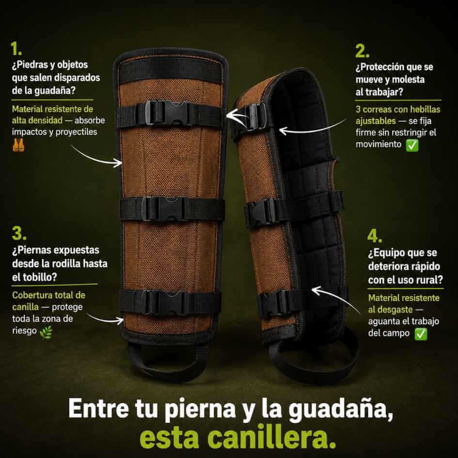 GuardPro Canilleras — protege tus piernas de piedras y ramas al guadañar sin incomodidad ni calor
