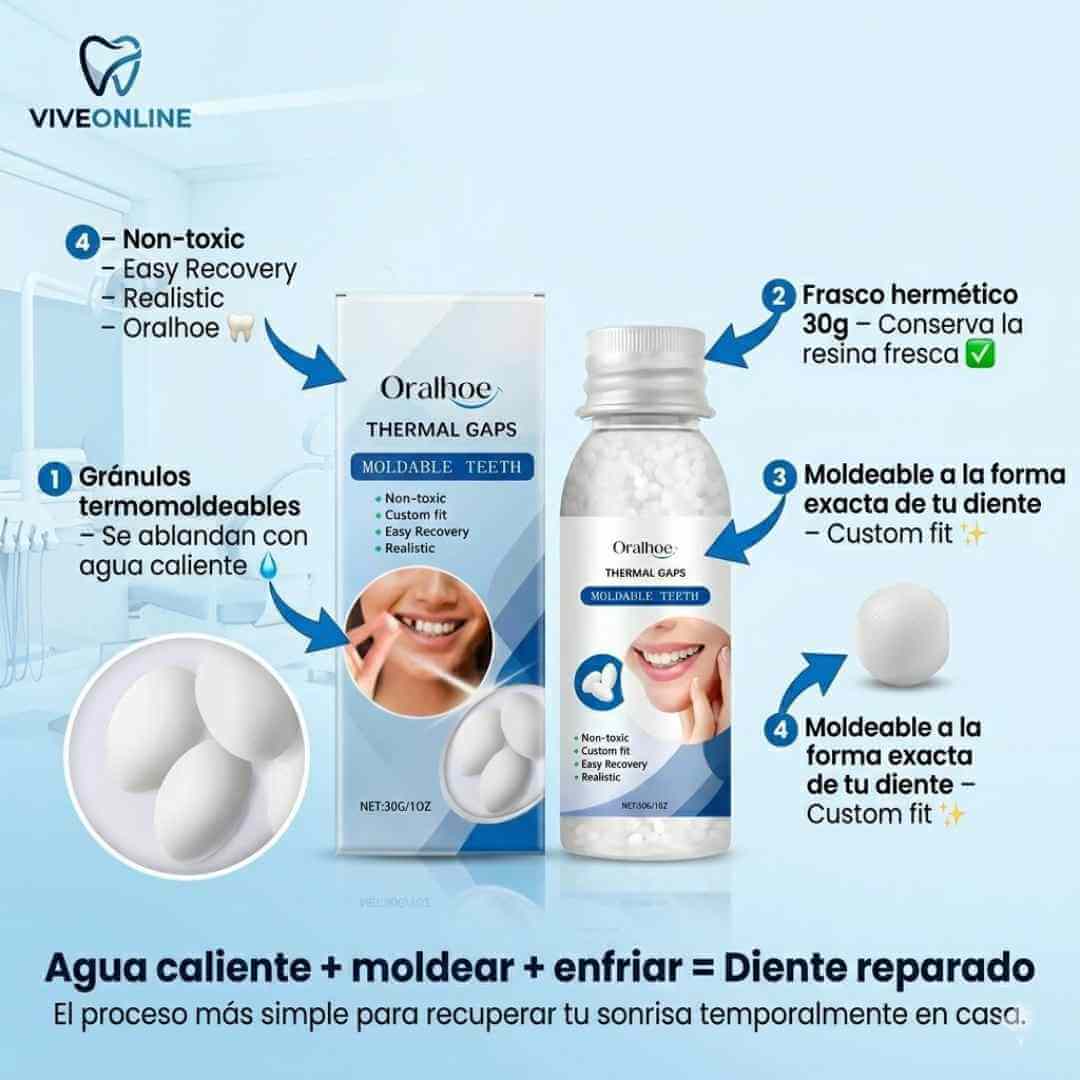 Resina Moldeadora Dental Oralhoe — repara dientes rotos o perdidos en casa en minutos sin ir al dentista + OBSEQUIO