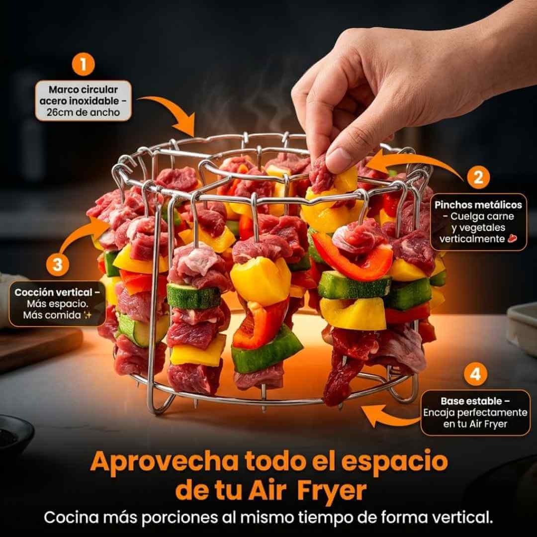 Parrilla para Air Fryer — haz pinchos, carnes y verduras a la parrilla sin carbón ni humo desde casa + OBSEQUIO