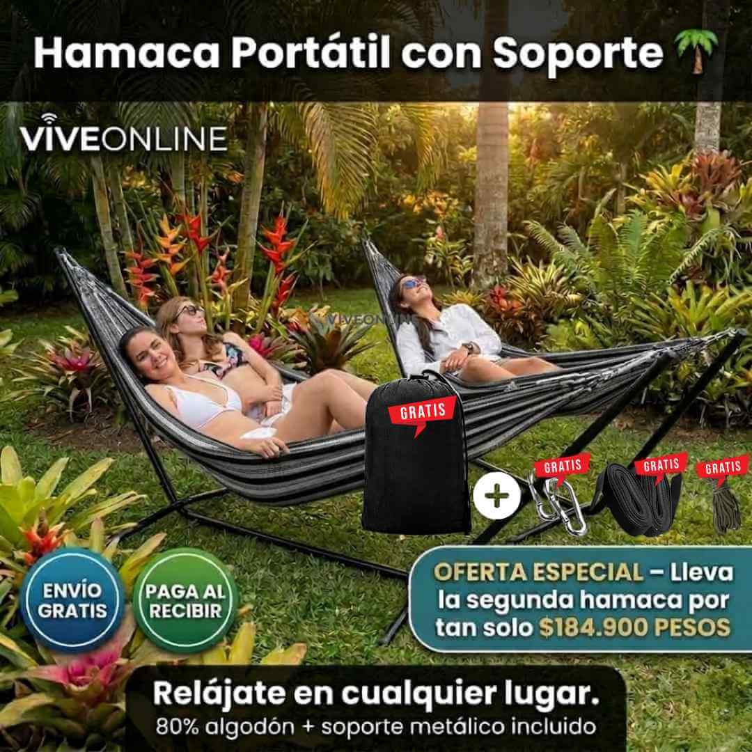 Hamaca Colombiana Portatil + Soporte Metálico - Capacidad 200kg + OBSEQUIOS