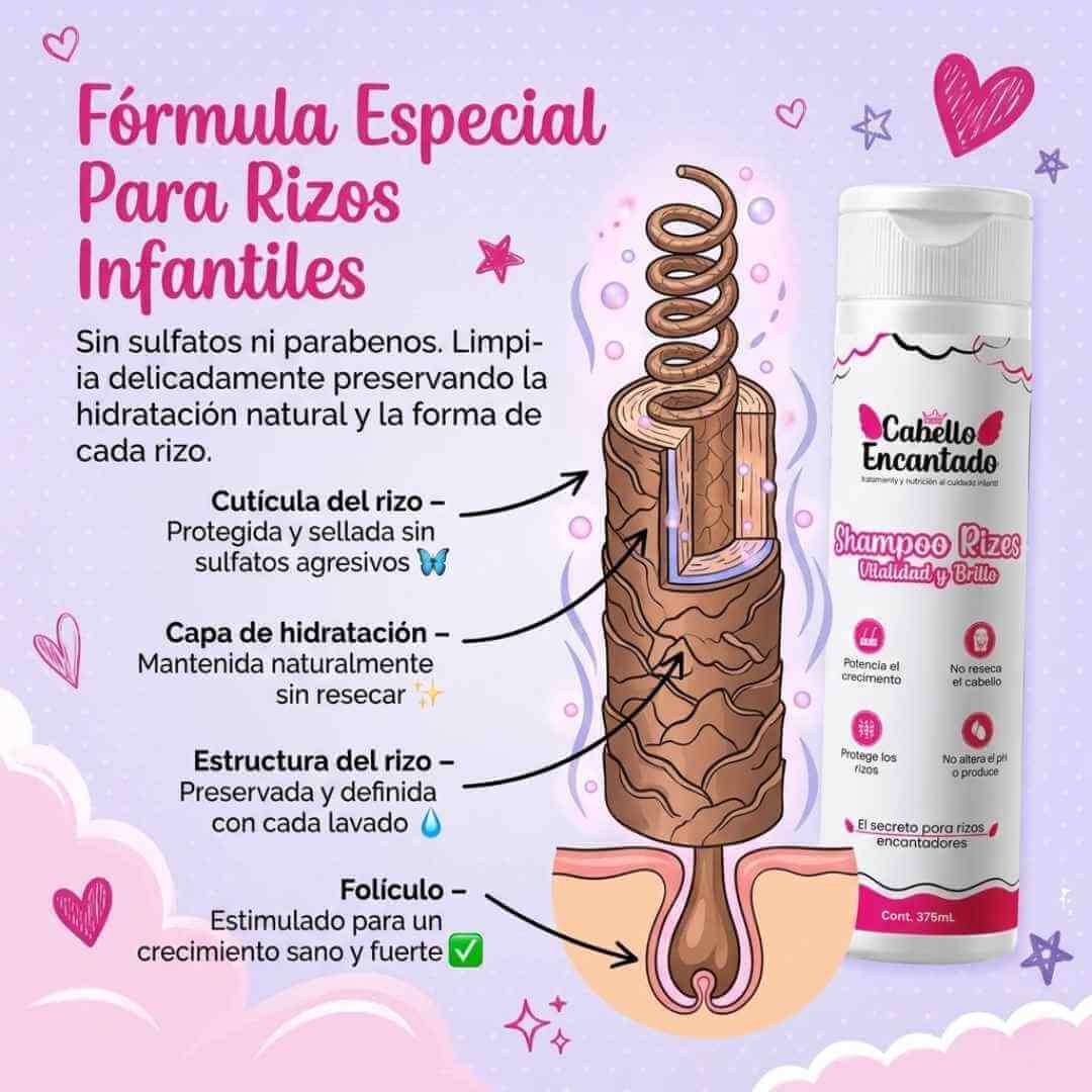 Shampoo Rizos Cabello Encantado — rizos limpios, suaves, brillantes y llenos de vida desde el primer lavado + OBSEQUIO