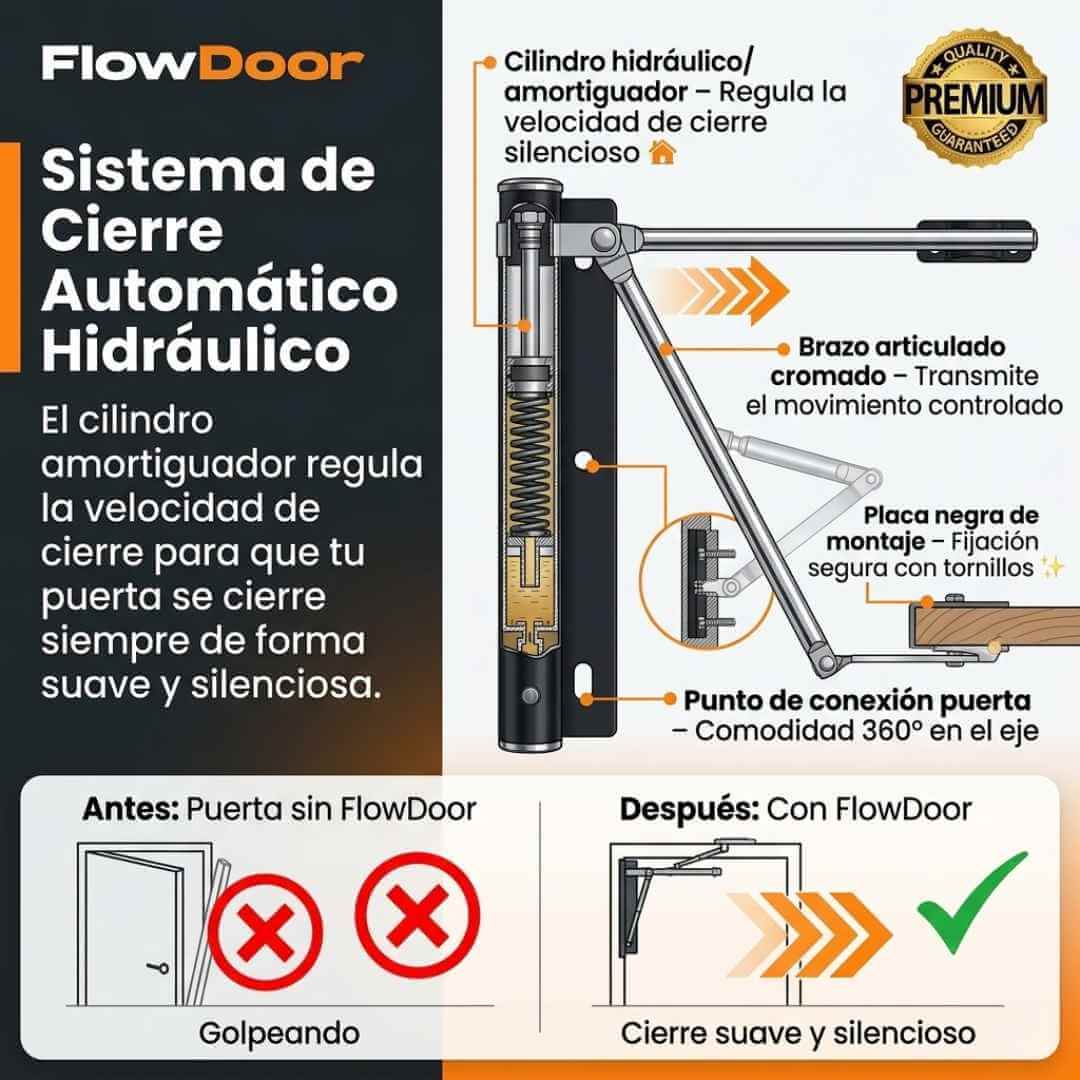 FlowDoor — cierre automático silencioso para tu puerta con instalación fácil y seguridad total + Obsequio