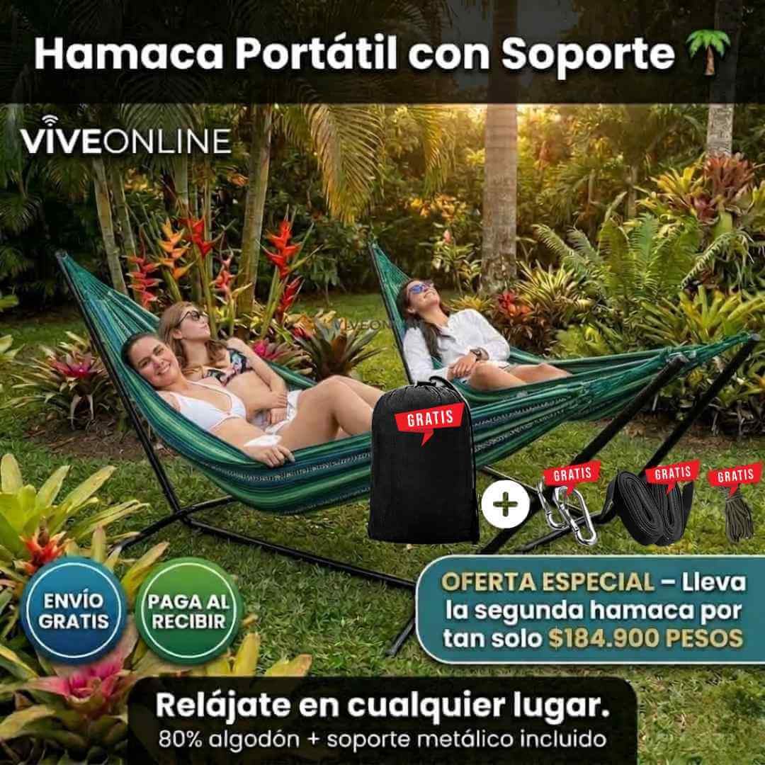 Hamaca Colombiana Portatil + Soporte Metálico - Capacidad 200kg + OBSEQUIOS