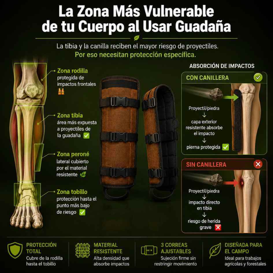 GuardPro Canilleras — protege tus piernas de piedras y ramas al guadañar sin incomodidad ni calor