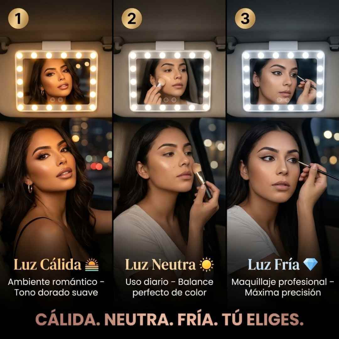 Espejo de Maquillaje LED para Carro — maquíllate perfecta en cualquier lugar con luz profesional táctil + OBSEQUIO