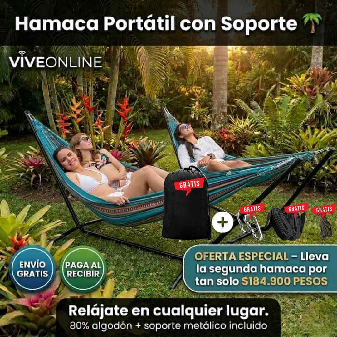 Hamaca Colombiana Portatil + Soporte Metálico - Capacidad 200kg + OBSEQUIOS