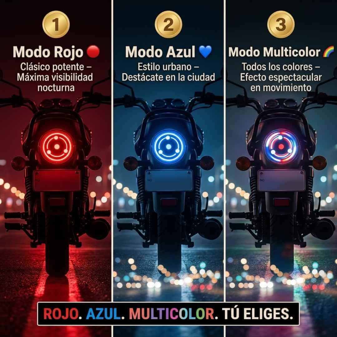 Luz Trasera LED Giratoria Multicolor para Moto — destácate en la carretera y aumenta tu seguridad con un solo accesorio