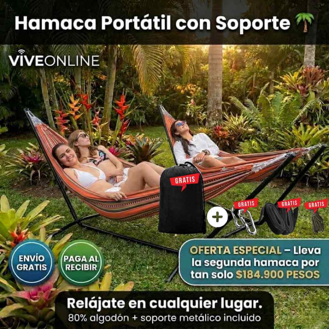 Hamaca Colombiana Portatil + Soporte Metálico - Capacidad 200kg + OBSEQUIOS