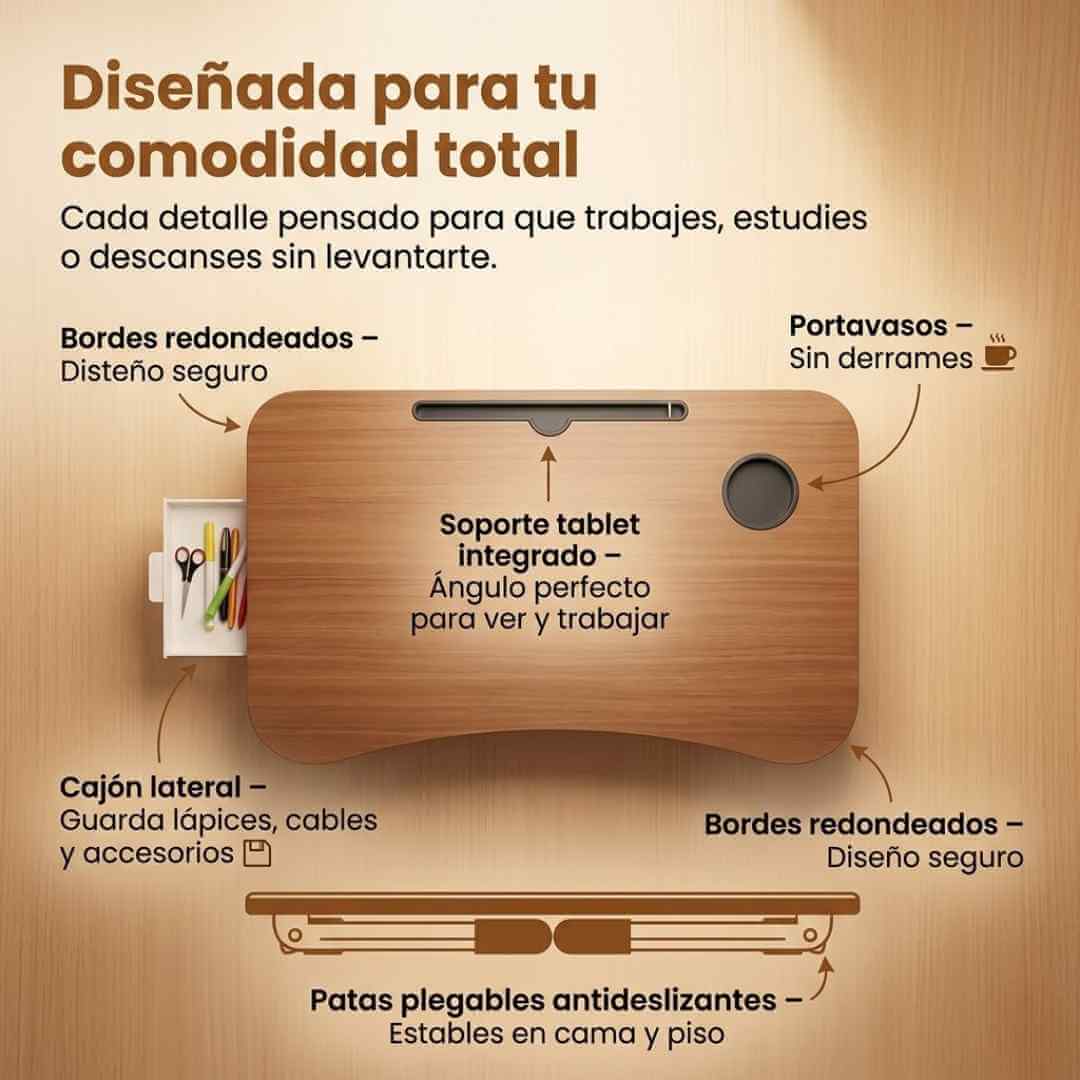 Mesa Plegable para Laptop — trabaja, estudia o ve series desde la cama con total comodidad