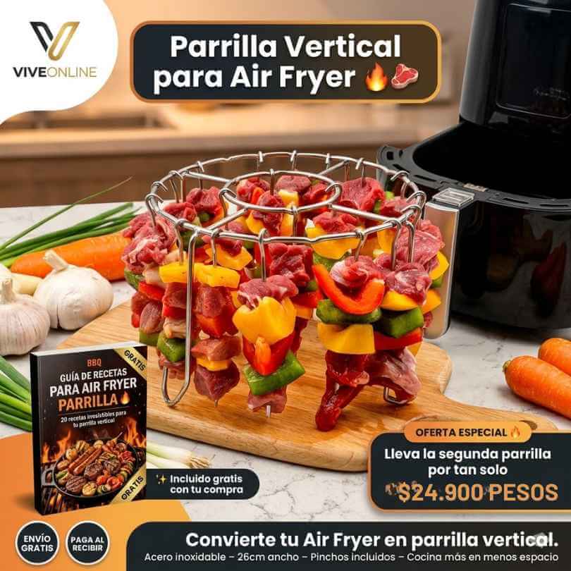 Parrilla para Air Fryer — haz pinchos, carnes y verduras a la parrilla sin carbón ni humo desde casa + OBSEQUIO