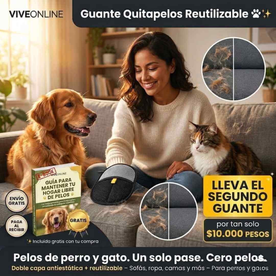 Guante Quitapelos Reutilizable — elimina pelos de mascota de ropa, sofás y camas en segundos sin rollos ni cinta