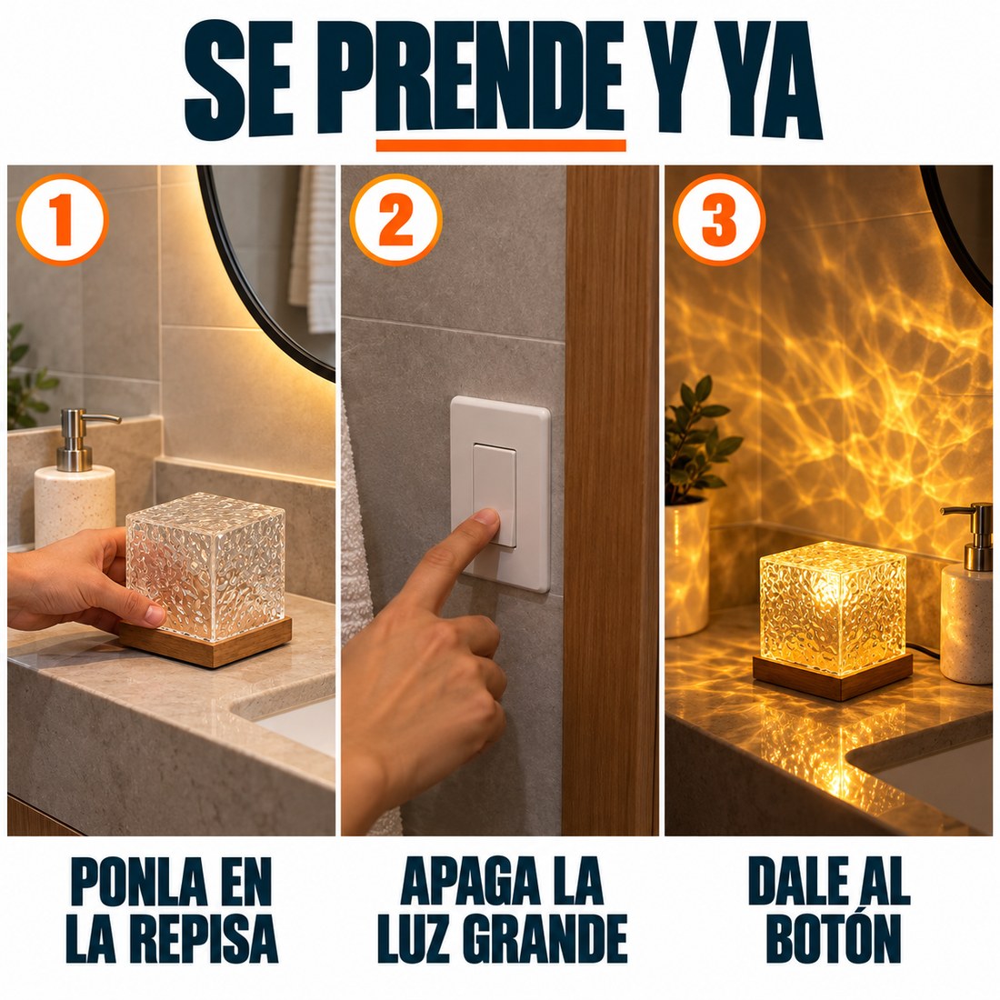 Se prende y ya: ponla en la repisa, apaga la luz grande, dale al boton