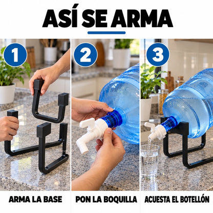 Asi se arma: arma la base, pon la boquilla y acuesta el botellon