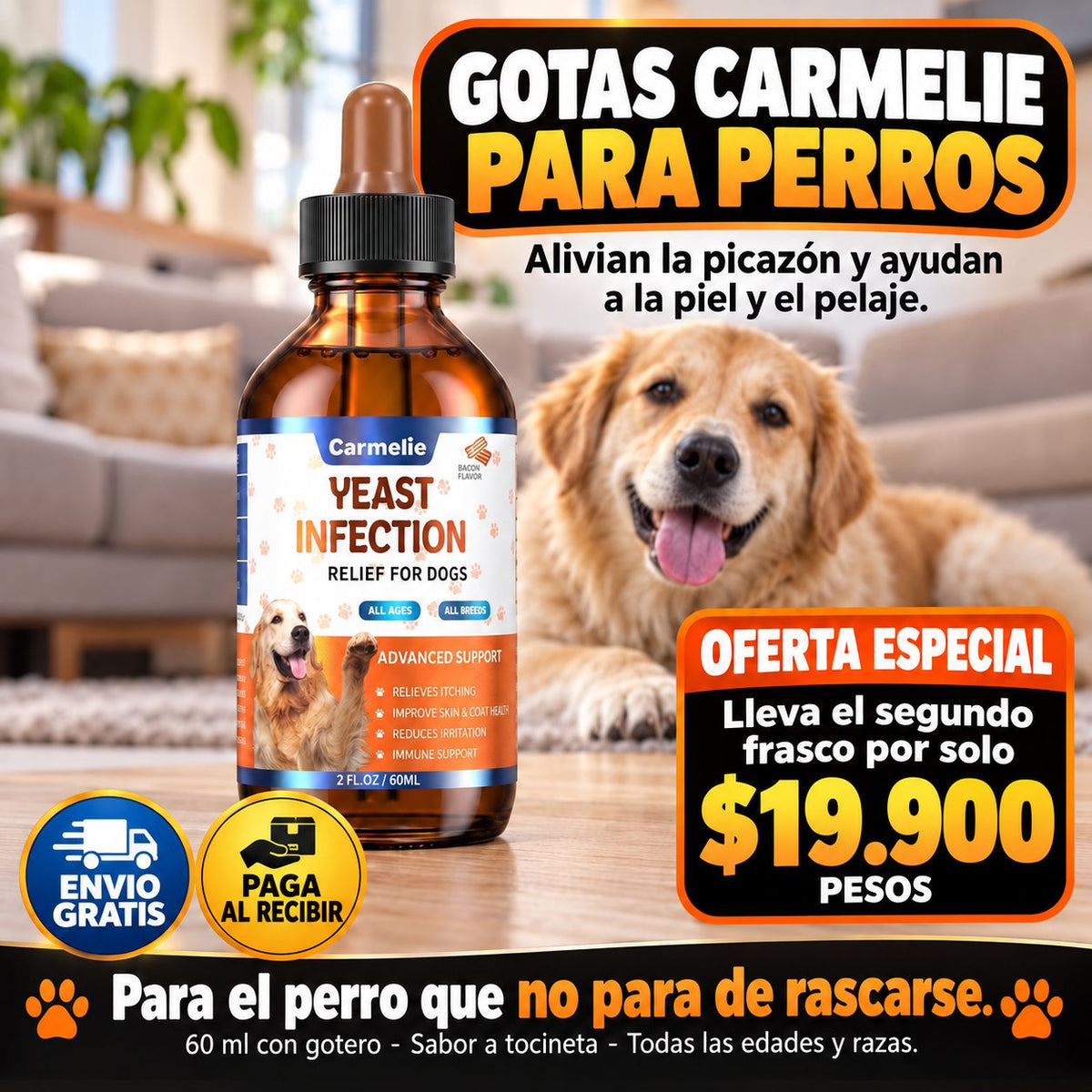 Gotas Carmelie para perros: alivian la picazon