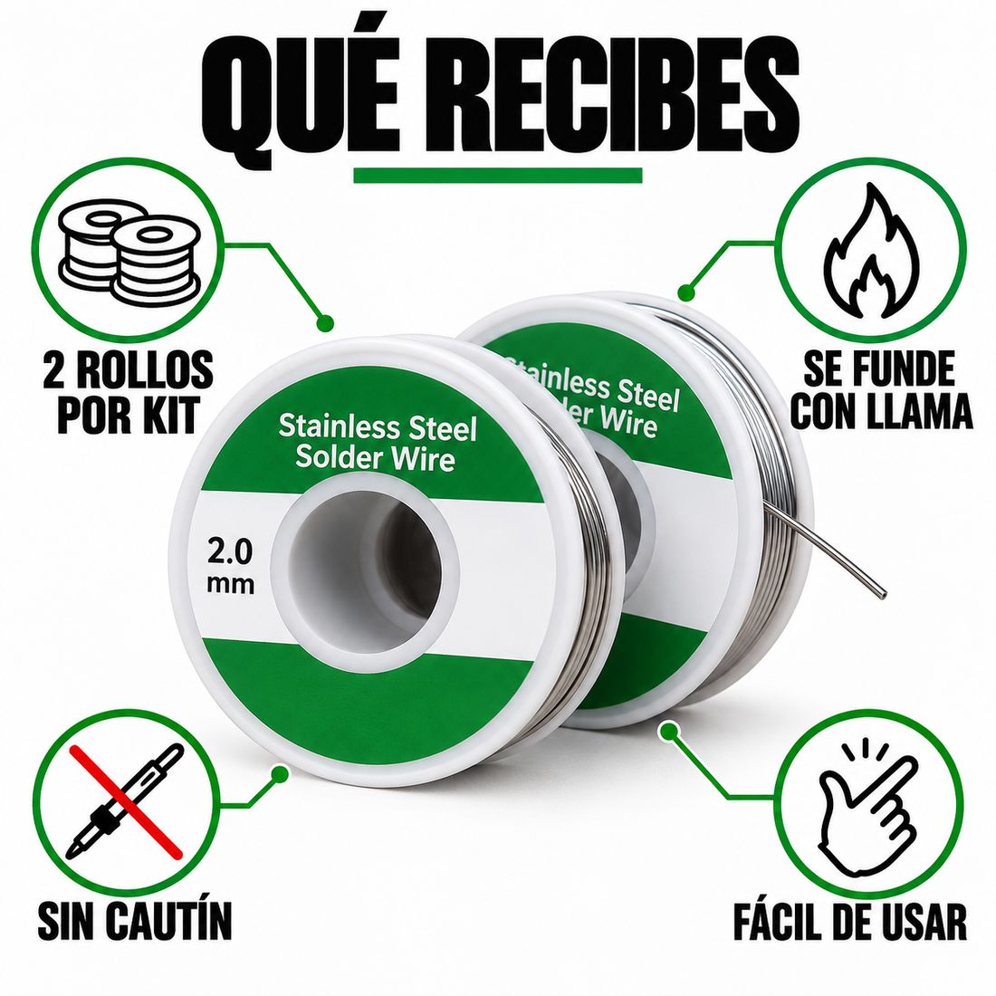 Qué recibes: 2 rollos por kit, se funde con llama, sin cautín, fácil de usar