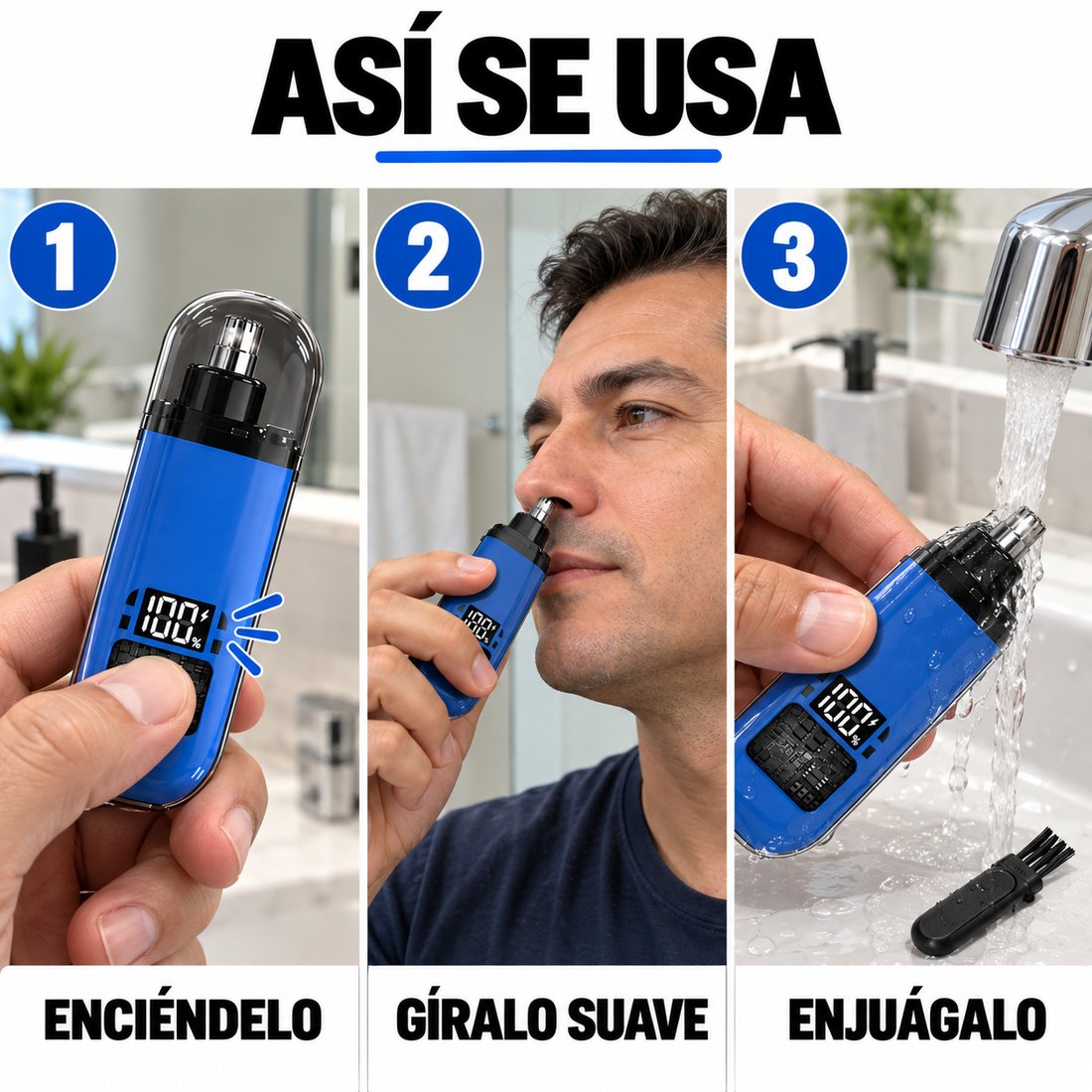 Asi se usa: enciendelo, giralo suave y enjuagalo