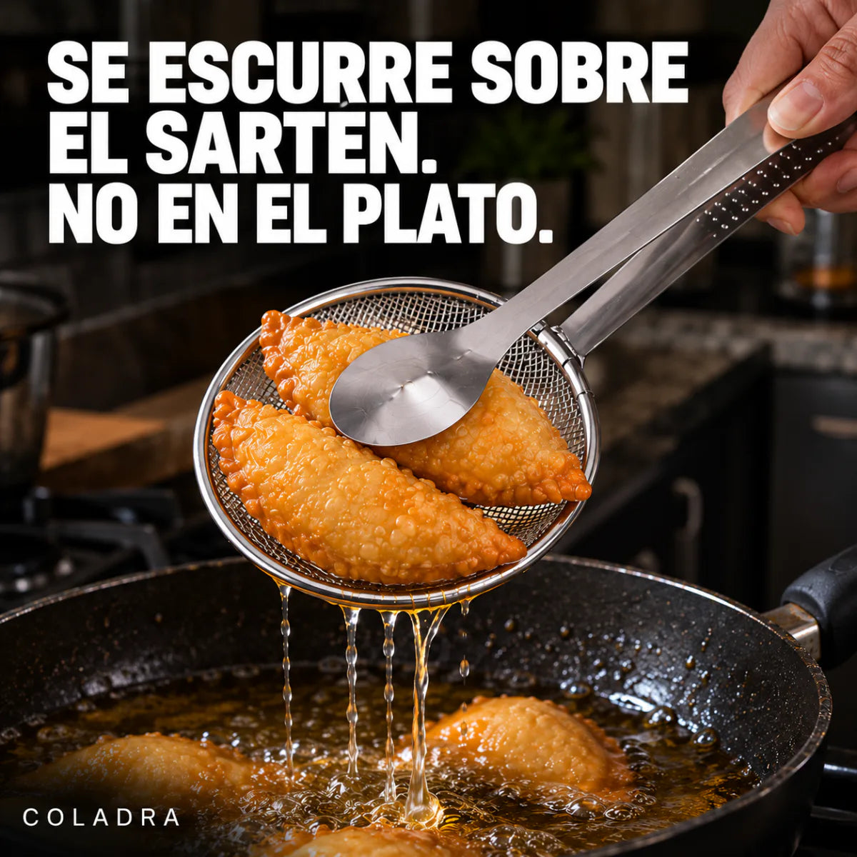 Se escurre sobre el sarten, no en el plato