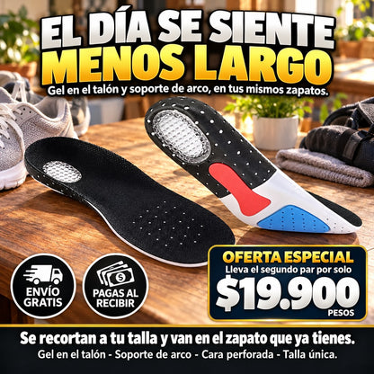 El dia se siente menos largo: gel en el talon y soporte de arco